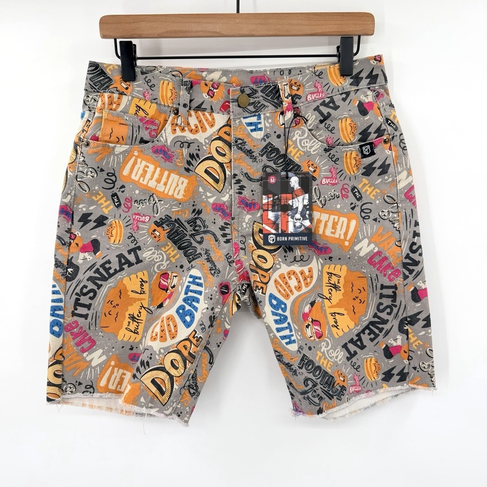 Born Primitive Shorts Jorts Mens M 30x8" Multicolor Buttery Bros Frayed Hem NEW